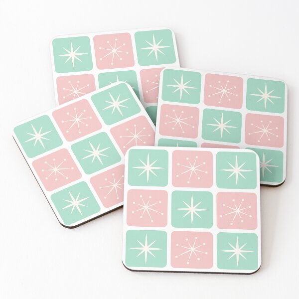 Item preview, Mid Century Atomic Stars Checks Soft Pink Mint Green designed and sold by Pinkdeer Designs.