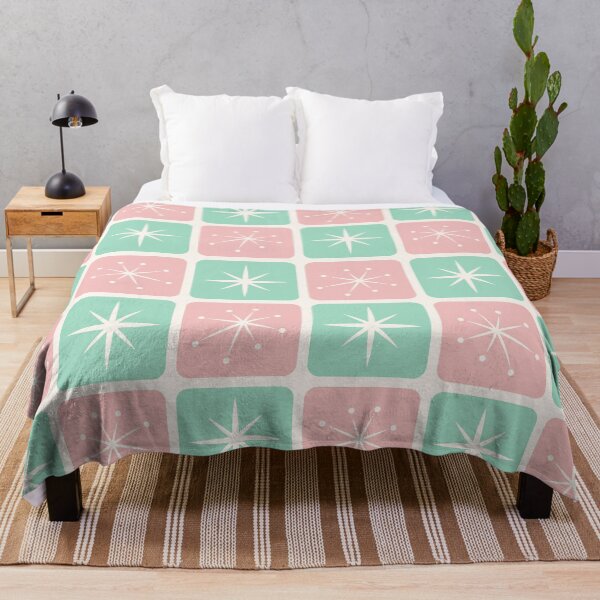 Item preview, Mid Century Atomic Stars Checks Soft Pink Mint Green designed and sold by Pinkdeer Designs.