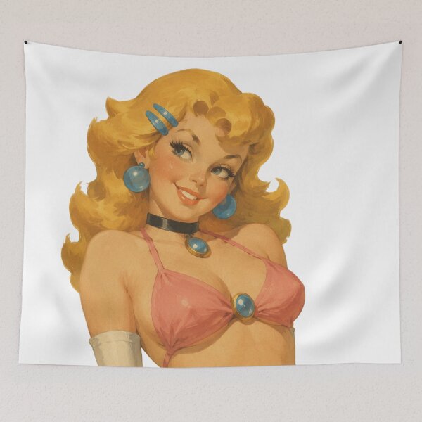 Item preview, Peach Pin-Up | Retro Gamer Princess Vintage Illustration designed and sold by Cosplayvintage.