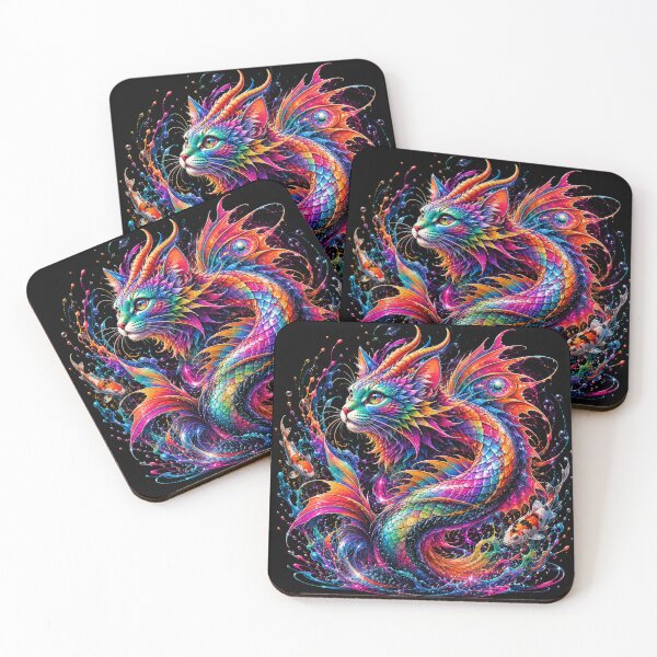 Item preview, Neon Dragon Cat Koi Galaxy | Psychedelic Pop Art Creature | Vibrant Mythical Animal designed and sold by PLUSHIWORLDtm.