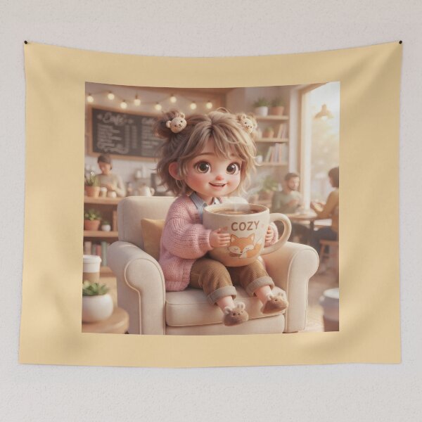 Item preview, Cute Girl Enjoying A Cozy Coffee Break designed and sold by Azurart2.