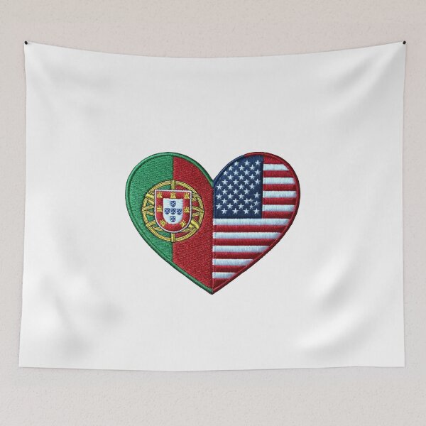 Item preview, Portugal USA Flag Heart Patch, Portuguese American Heritage Iron-On Embroidered Applique, Dual Citizenship Gift designed and sold by WonderWaresGifts.