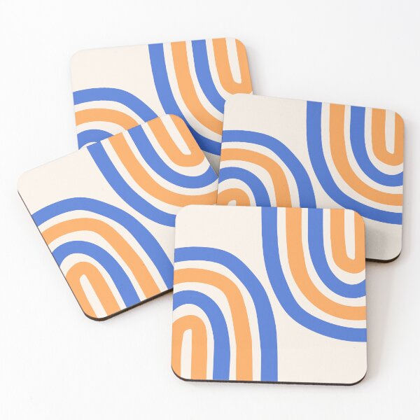 Item preview, Minimalist Boho Rainbow Abstract Art Pattern in Retro Blue and Orange designed and sold by nineFlorals.