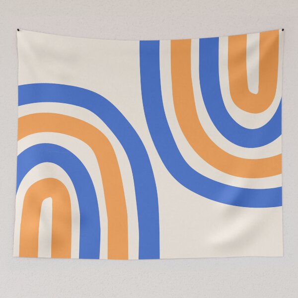 Item preview, Minimalist Boho Rainbow Abstract Art Pattern in Retro Blue and Orange designed and sold by nineFlorals.