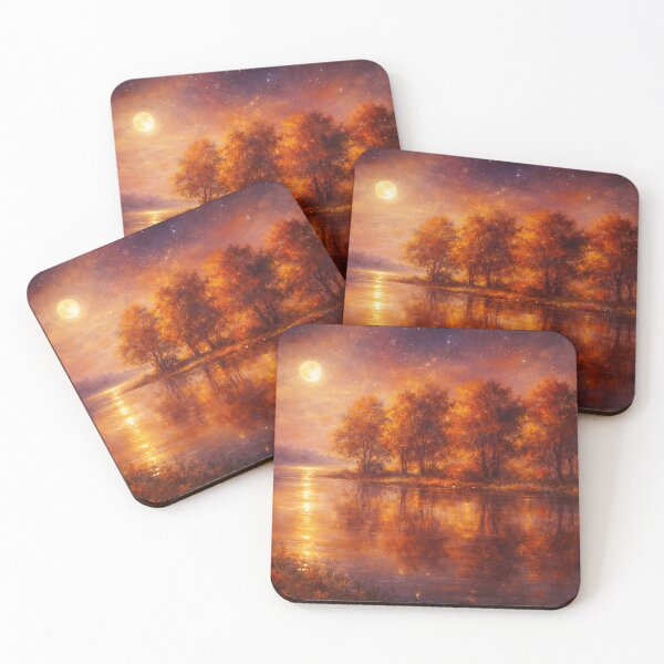 Item preview, Moody Autumn Moonlit River - Orange and Purple Landscape Painting designed and sold by Joey Santiago.