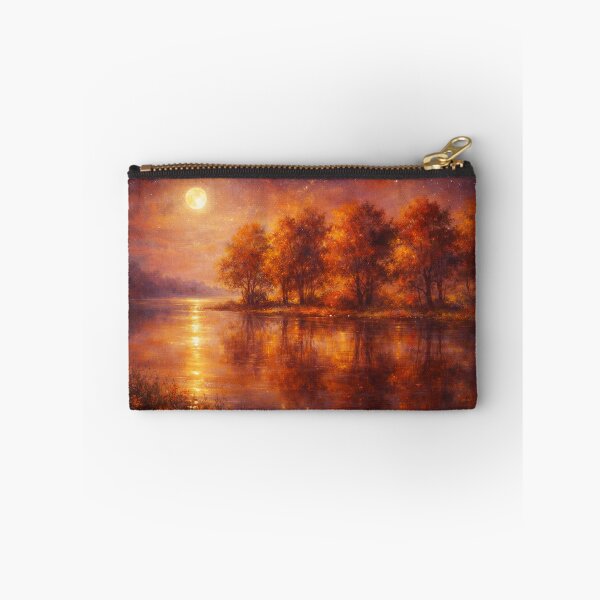 Item preview, Moody Autumn Moonlit River - Orange and Purple Landscape Painting designed and sold by Joey Santiago.