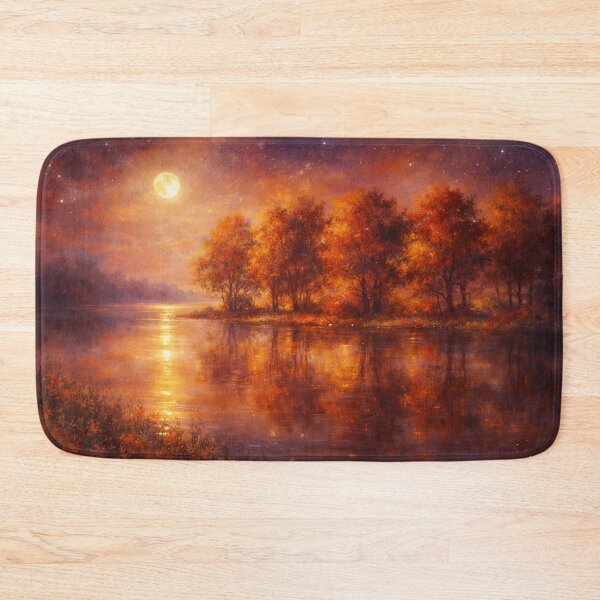 Item preview, Moody Autumn Moonlit River - Orange and Purple Landscape Painting designed and sold by Joey Santiago.
