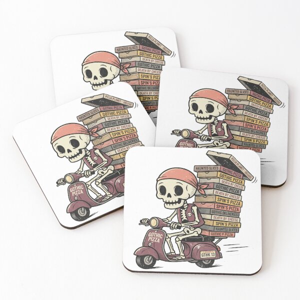 Item preview, Skeleton Riding Scooter Delivering Stack of Pizza Boxes designed and sold by MisteryDesigner.