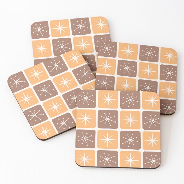Item preview, Mid Century Atomic Stars and Checks Orange Brown designed and sold by Pinkdeer Designs.