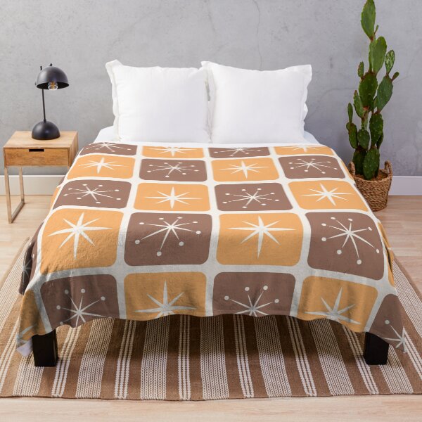 Item preview, Mid Century Atomic Stars and Checks Orange Brown designed and sold by Pinkdeer Designs.