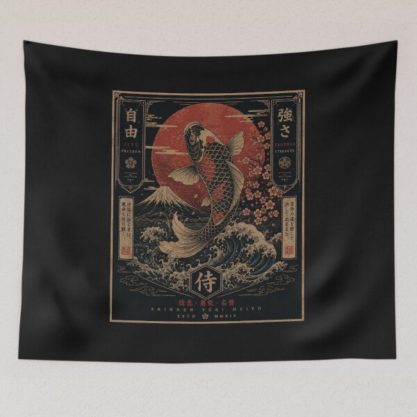 Item preview, Japanese Koi Fish Great Wave Mount Fuji Ukiyo-e designed and sold by 63Hotpeppers.