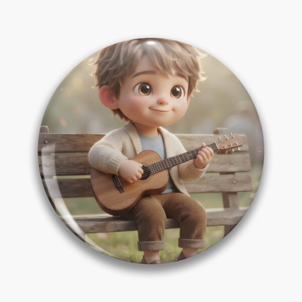 Item preview, Little Boy Playing Guitar On Wooden Bench designed and sold by Azurart2.