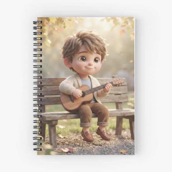 Item preview, Little Boy Playing Guitar On Wooden Bench designed and sold by Azurart2.