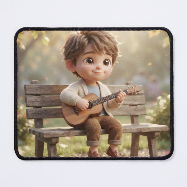 Item preview, Little Boy Playing Guitar On Wooden Bench designed and sold by Azurart2.