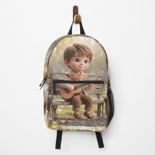 Item preview, Little Boy Playing Guitar On Wooden Bench designed and sold by Azurart2.