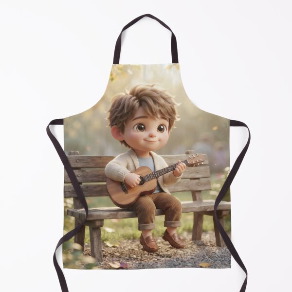 Item preview, Little Boy Playing Guitar On Wooden Bench designed and sold by Azurart2.