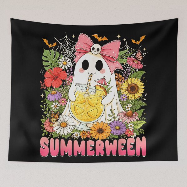 Item preview, Summerween Cute Ghost Tropical Drink Floral Halloween Vibes designed and sold by LittleNhutton.