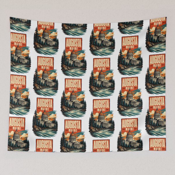 Item preview, Augusta, Maine, USA Vintage Travel Tourism Art designed and sold by TravelersGems.