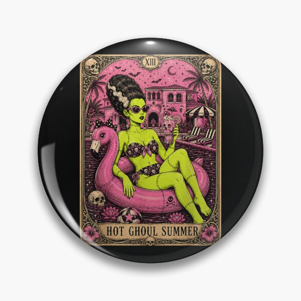Item preview, Hot Ghoul Summer Gothic Monster Girl Flamingo Pool Halloween designed and sold by LittleNhutton.