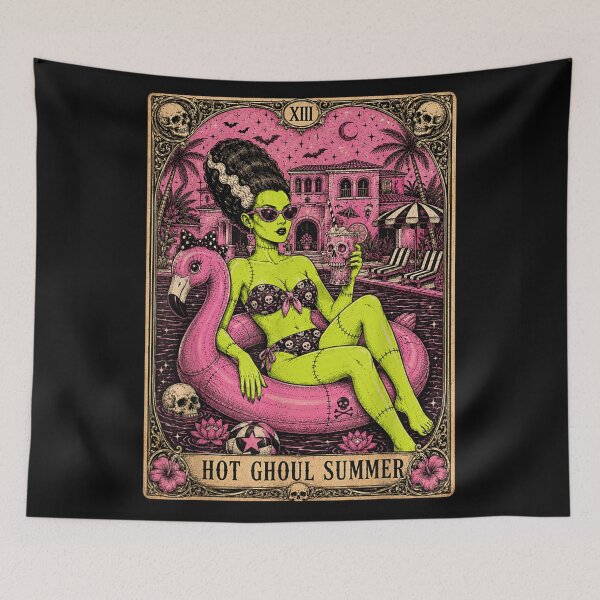 Item preview, Hot Ghoul Summer Gothic Monster Girl Flamingo Pool Halloween designed and sold by LittleNhutton.