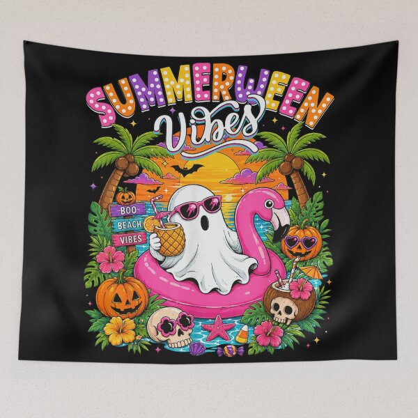Item preview, Summerween Vibes Ghost Flamingo Float Tropical Beach Halloween designed and sold by LittleNhutton.