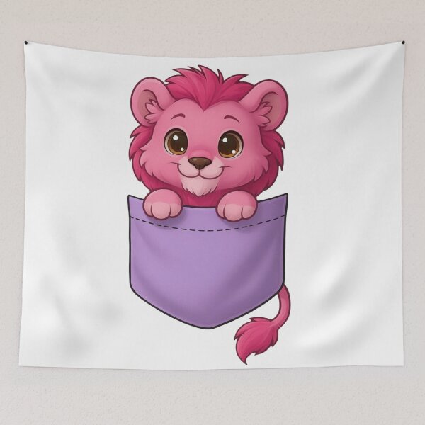 Item preview, Cute Pink Pocket Lion Cartoon designed and sold by ExploreAura Studio.