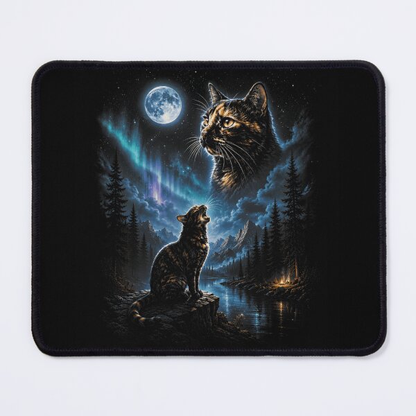 Item preview, Moon Cat Aurora Borealis Night Sky Mystical Feline Nature designed and sold by LittleNhutton.