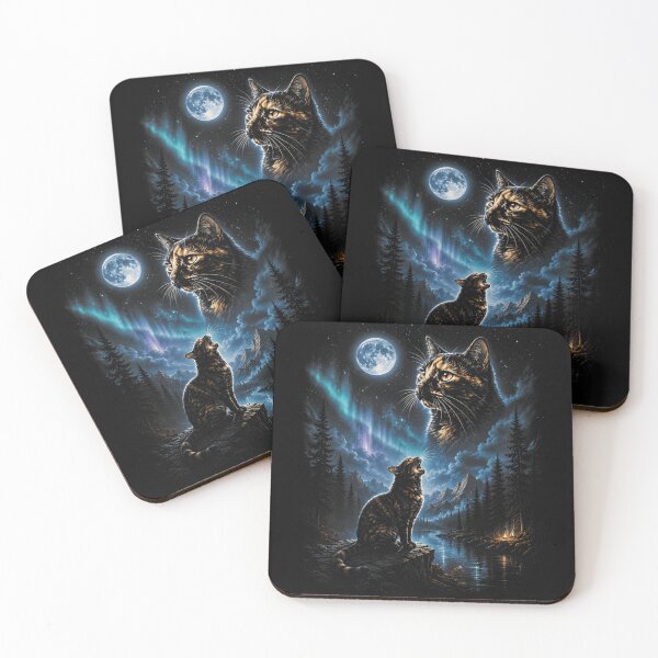 Item preview, Moon Cat Aurora Borealis Night Sky Mystical Feline Nature designed and sold by LittleNhutton.