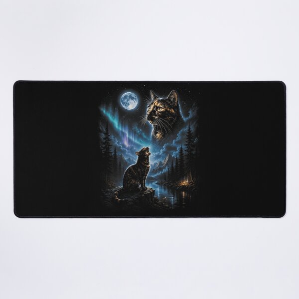 Item preview, Moon Cat Aurora Borealis Night Sky Mystical Feline Nature designed and sold by LittleNhutton.