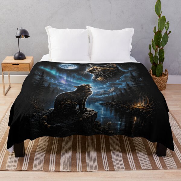 Item preview, Moon Cat Aurora Borealis Night Sky Mystical Feline Nature designed and sold by LittleNhutton.
