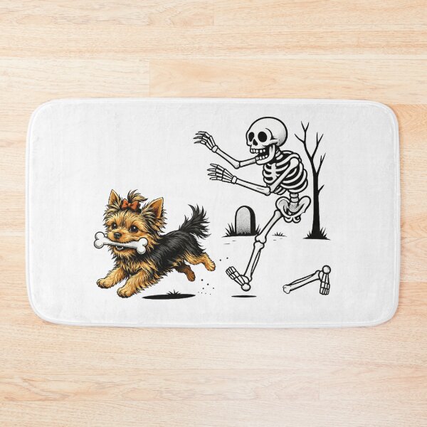 Item preview, Funny Skeleton Chasing Yorkshire Terrier Dog Halloween Bone designed and sold by HarinDonreka.