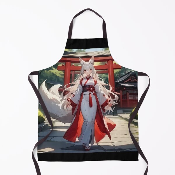 Item preview, Beautiful Kitsune Anime Girl Shrine Maiden White Hair designed and sold by Myanimegirlshop.