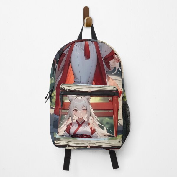 Item preview, Beautiful Kitsune Anime Girl Shrine Maiden White Hair designed and sold by Myanimegirlshop.