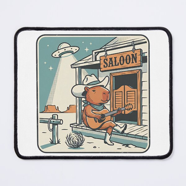 Item preview, Cute cowbot capybara, funny capybara. Western saloon humor with UFO designed and sold by WonderWaresGifts.