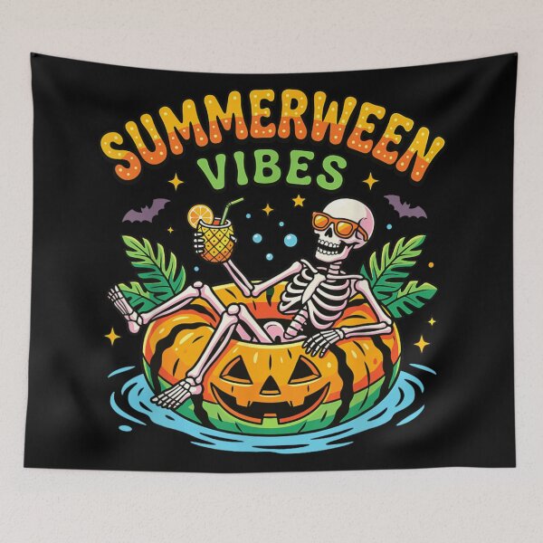 Item preview, Summerween Vibes Skeleton Pool Float Tropical Halloween Beach Party designed and sold by HarinDonreka.