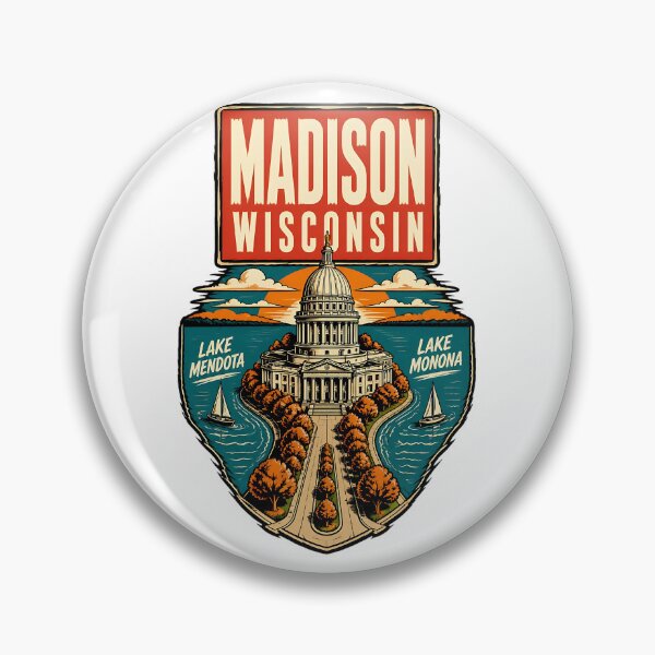 Item preview, Madison, Wisconsin, USA Vintage Travel Tourism Art designed and sold by TravelersGems.