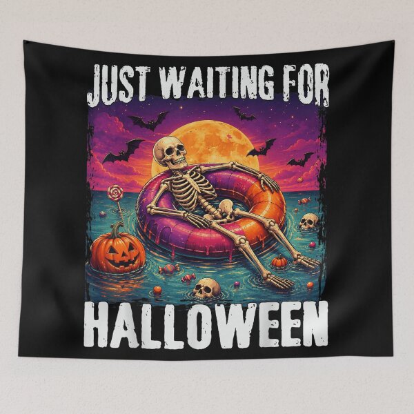 Item preview, Just Waiting For Halloween Skeleton Floating Pumpkin Spooky Summer Vacation designed and sold by HarinDonreka.