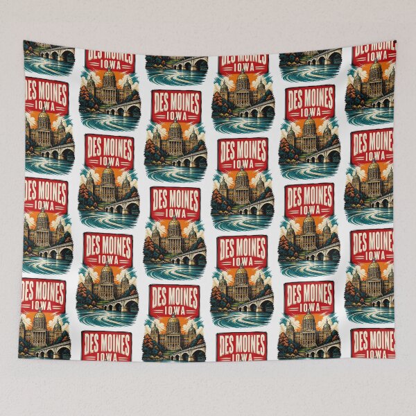 Item preview, Des Moines, Iowa, USA Vintage Travel Tourism Art designed and sold by TravelersGems.
