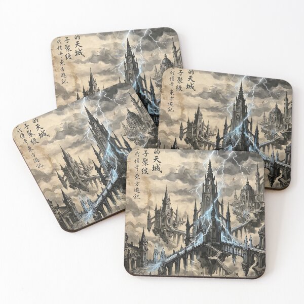 Item preview, The Aether-Charged Sky City Sumi-e Ink Wash designed and sold by DuckOddity.