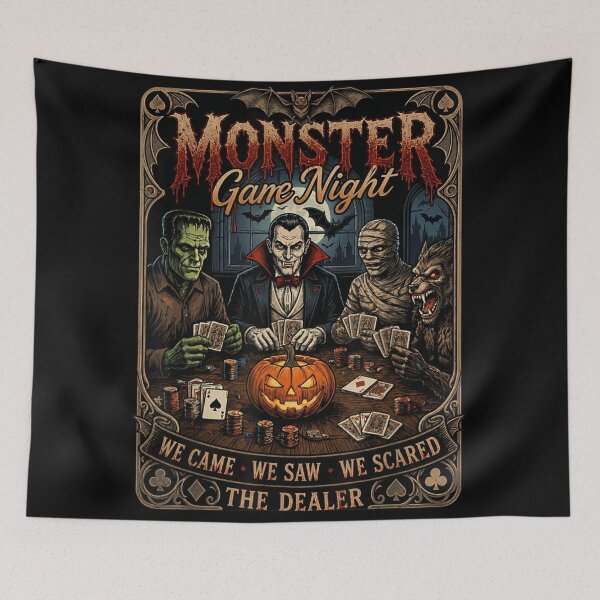 Item preview, Monster Game Night Dracula Frankenstein Werewolf Mummy Halloween Card Party Fun designed and sold by DaphoLatara.
