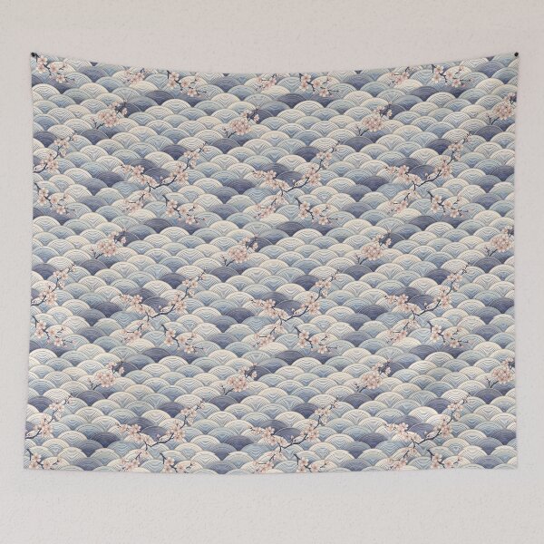 Item preview, Decorative Japanese wave pattern with floral accents designed and sold by hobikeyfimartdijital.