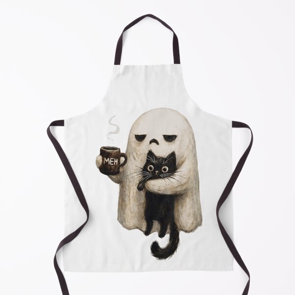 Item preview, Grumpy Ghost Holding Black Cat Coffee Spooky Cute Cozy Halloween Mood designed and sold by DaphoLatara.