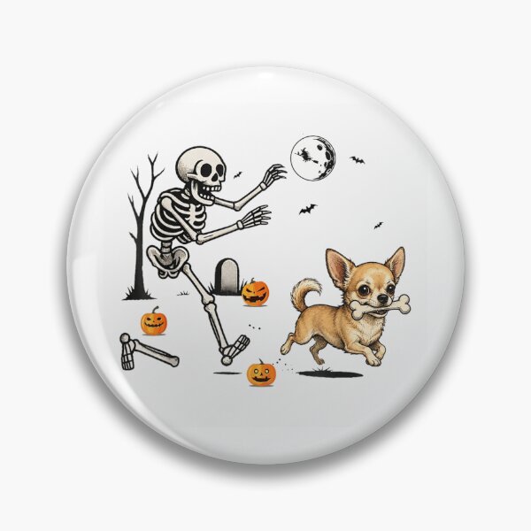 Item preview, Funny Skeleton Chasing Chihuahua with Bone Halloween Cute Dog Adventure Scene designed and sold by DaphoLatara.