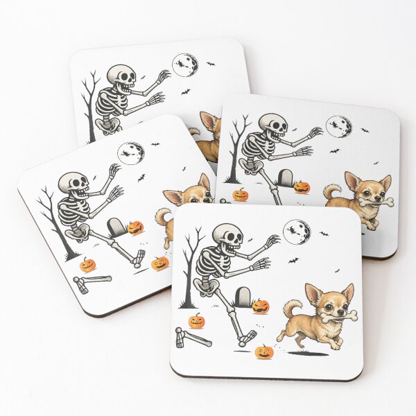 Item preview, Funny Skeleton Chasing Chihuahua with Bone Halloween Cute Dog Adventure Scene designed and sold by DaphoLatara.