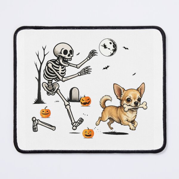 Item preview, Funny Skeleton Chasing Chihuahua with Bone Halloween Cute Dog Adventure Scene designed and sold by DaphoLatara.
