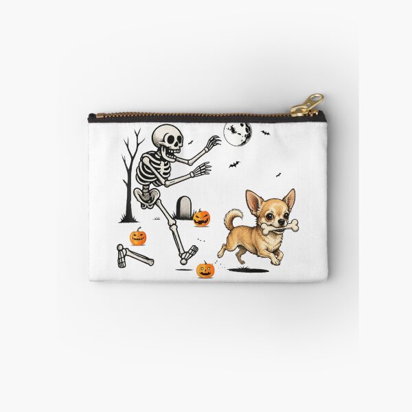Item preview, Funny Skeleton Chasing Chihuahua with Bone Halloween Cute Dog Adventure Scene designed and sold by DaphoLatara.