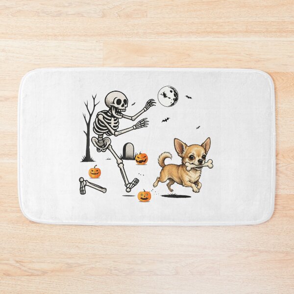 Item preview, Funny Skeleton Chasing Chihuahua with Bone Halloween Cute Dog Adventure Scene designed and sold by DaphoLatara.