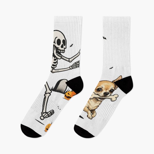 Item preview, Funny Skeleton Chasing Chihuahua with Bone Halloween Cute Dog Adventure Scene designed and sold by DaphoLatara.