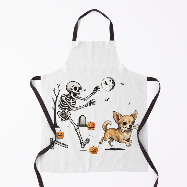 Item preview, Funny Skeleton Chasing Chihuahua with Bone Halloween Cute Dog Adventure Scene designed and sold by DaphoLatara.