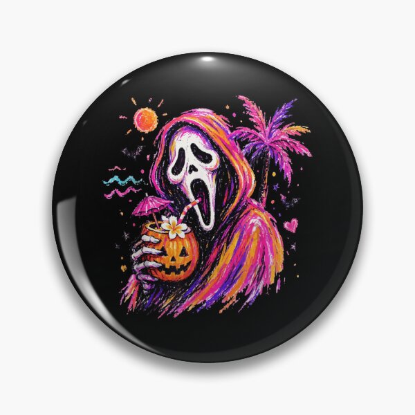 Item preview, Summerween Ghostface Tropical Pumpkin Drink Spooky Beach Sunset Halloween Vibes designed and sold by LakenDraphil.